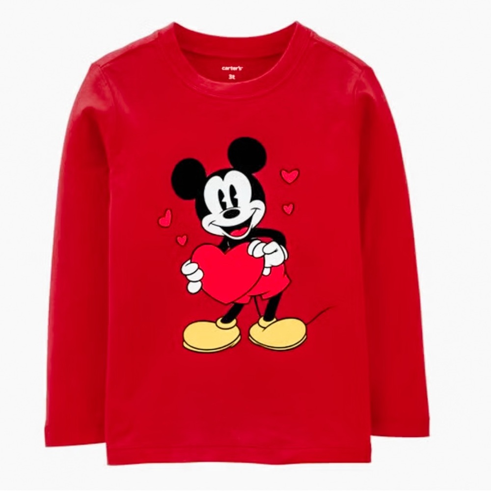 Disney Mickey Mouse Valentine's Day Red Long Sleeve Tee